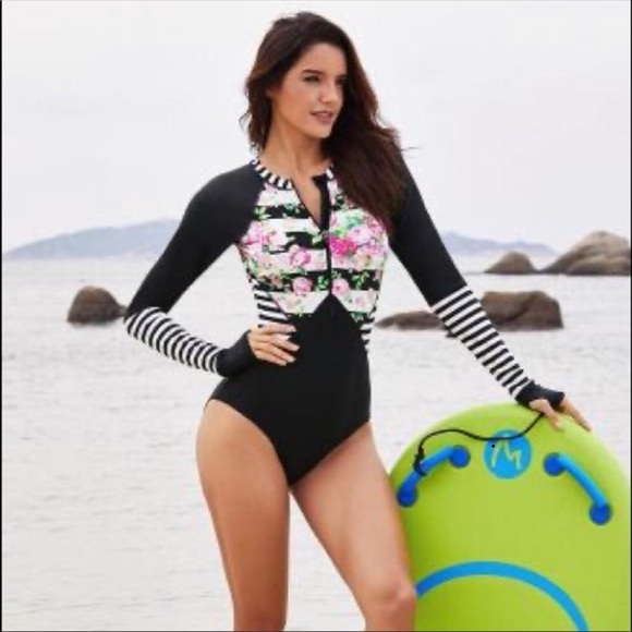 Other - One Piece Swimsuit Long sleeve Zip front Flowers